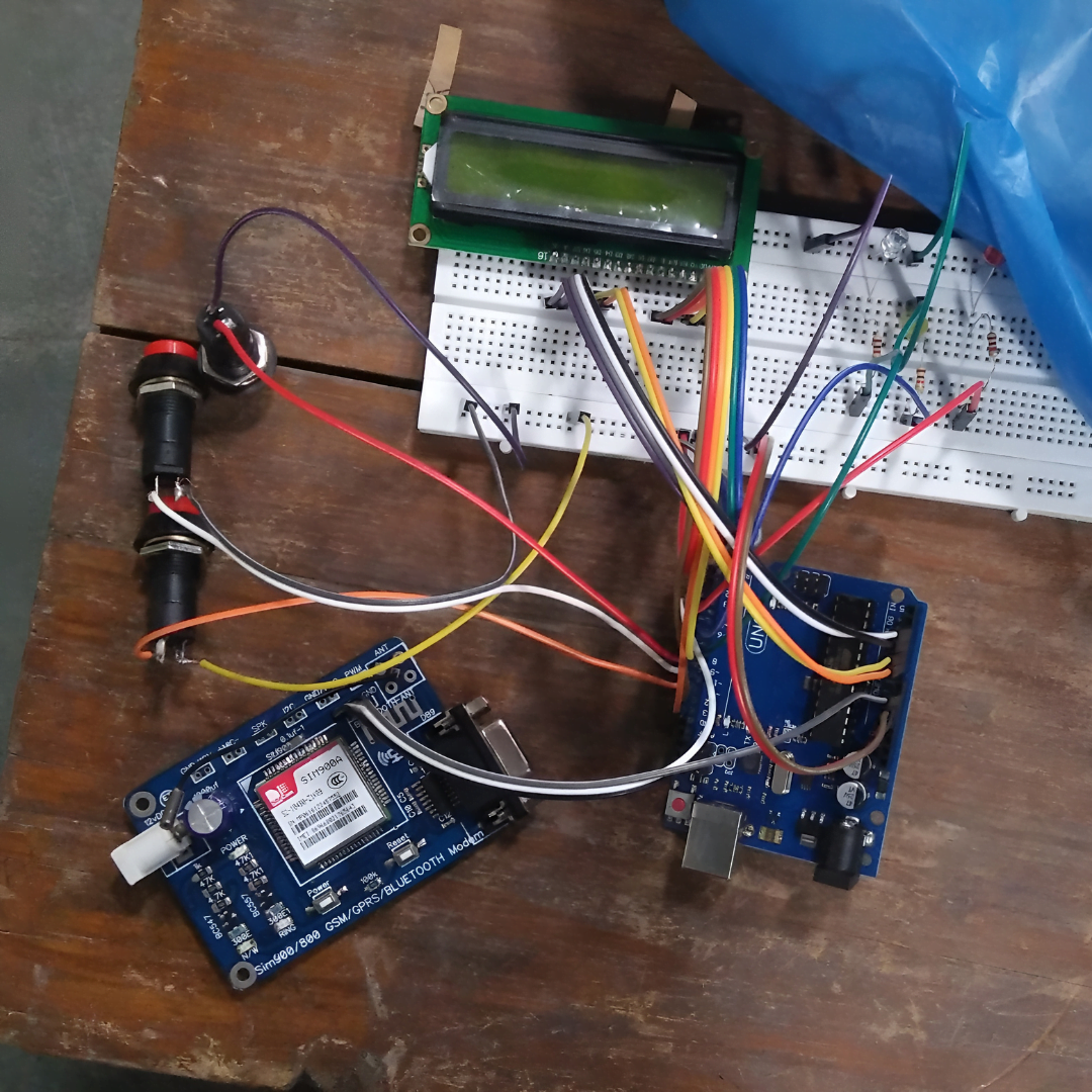 System with Arduino and GSM module receives machine health input from operator, sending SMS alerts to mechanic for maintenance.